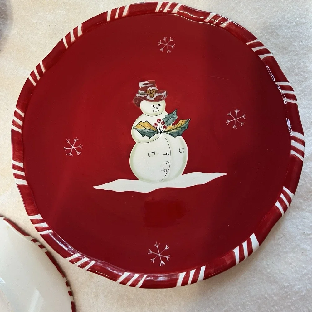 3 Tracy Porter Jolly Ol' Snowy Christmas Snowman Dinner‎ Plates & 1 Soup Bowl